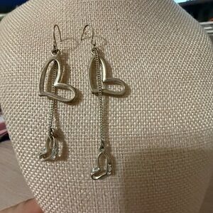 Elegant Silver Heart Dangle Earrings
